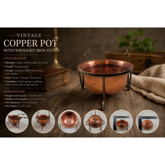 Other - Vintage Miniature Copper Wheelbarrow Planter Brass Frame Decorative Bowl 5 Inch